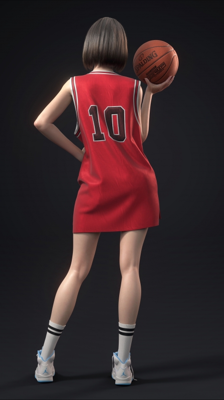 3D美女卢静赤木晴子背影 灌篮高手球服篮球4k手机桌面壁纸