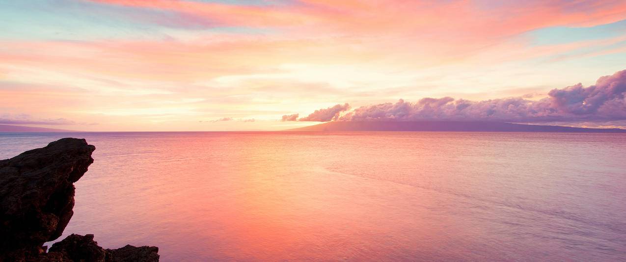 毛伊岛夕阳风景带鱼屏壁纸