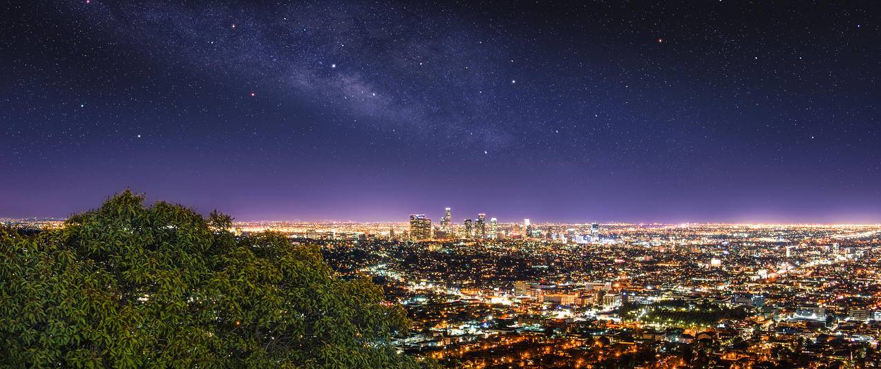 洛杉矶城市夜晚超清欧美风景带鱼屏壁纸