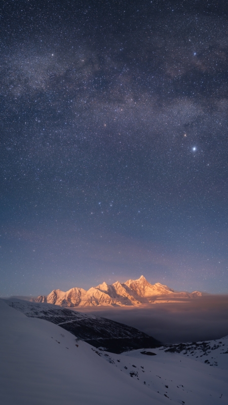 雪山美丽星空夜景4k高清手机壁纸图片