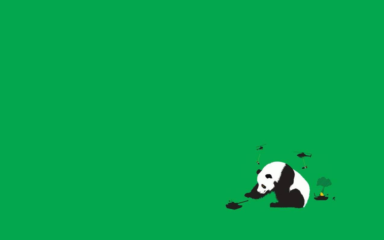 熊猫玩飞机坦克深绿色背景高清壁纸