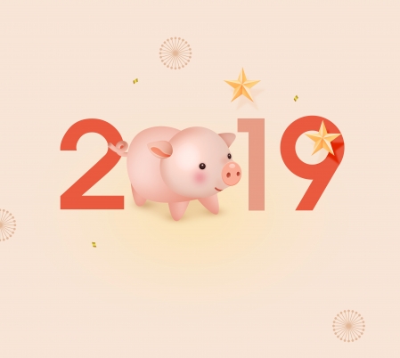 2019猪年新年快乐卡通高清壁纸图片